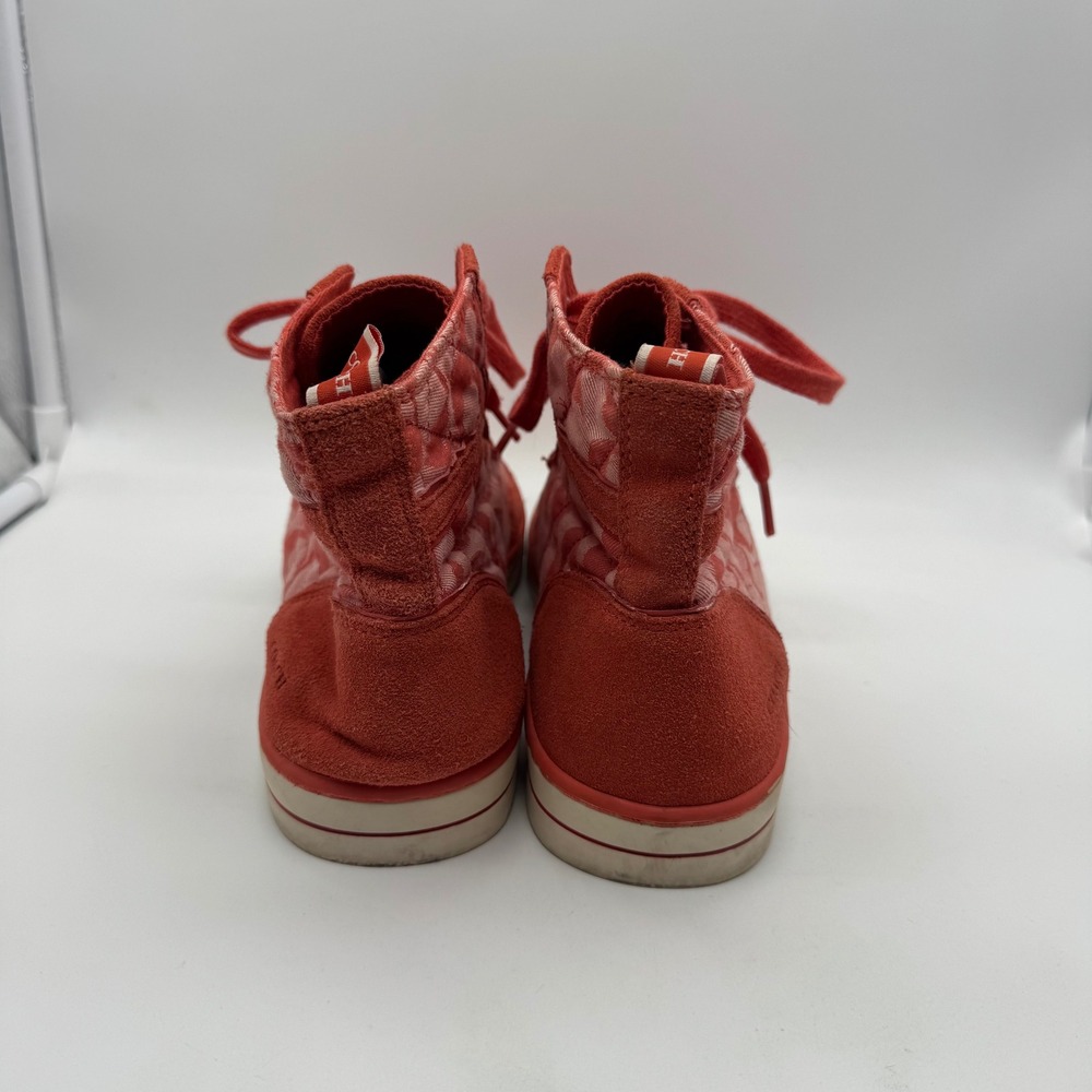 Coach Pita Red Suede Canvas Signature‎ High Top Sneakers Women's Size 10M - Picture 4 of 6